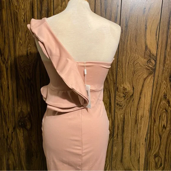 Nude One Shoulder Side Split Cocktail Party Bandage Dress - Picture 4 of 10